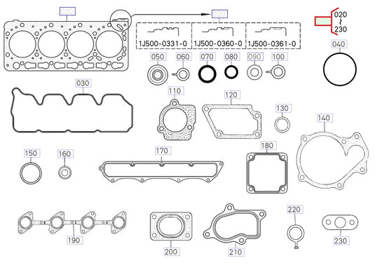 Genuine Kubota Upper Gasket Kit for V3800-DI Engine 1G581-99680