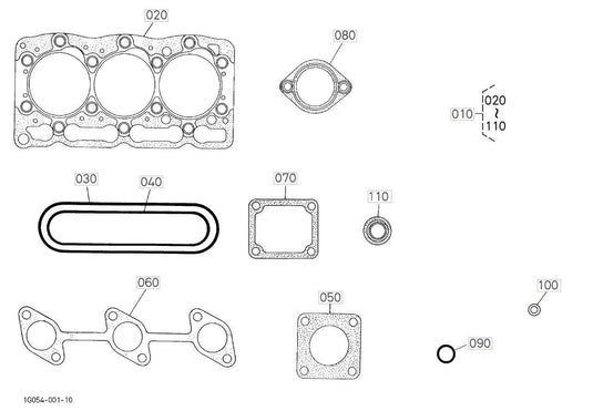 Overhaul Gasket Set/Kit With Crank & Valve Seals Fits Kubota D1005