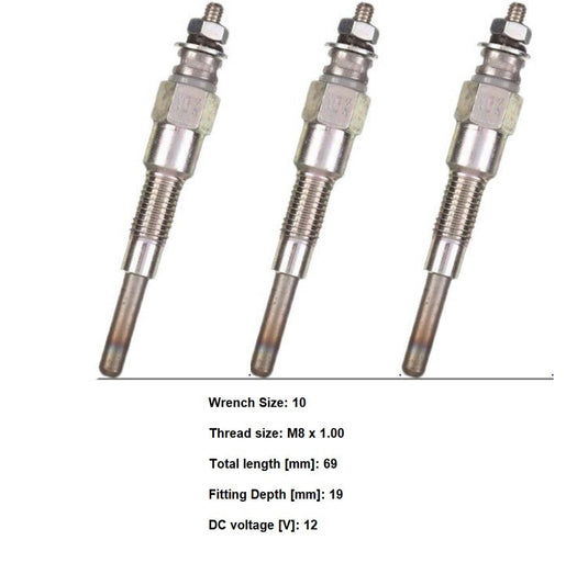 New Glow Plug Set of 3 Fits Kubota B2710 Series