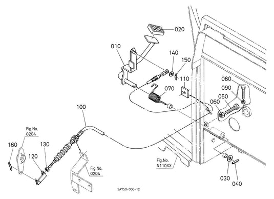 Genuine Foot Throttle Cable for Kubota Part # 3A751-10750
