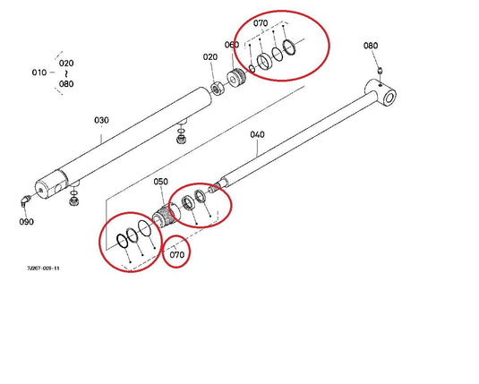 Boom or Bucket Cylinder Seal Kit, Compatible with Kubota Part # 7J267-63400