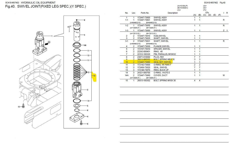 Load image into Gallery viewer, Swivel Joint Seal Kit Fits Yanmar SV08 Excavator Part # 172447-73880
