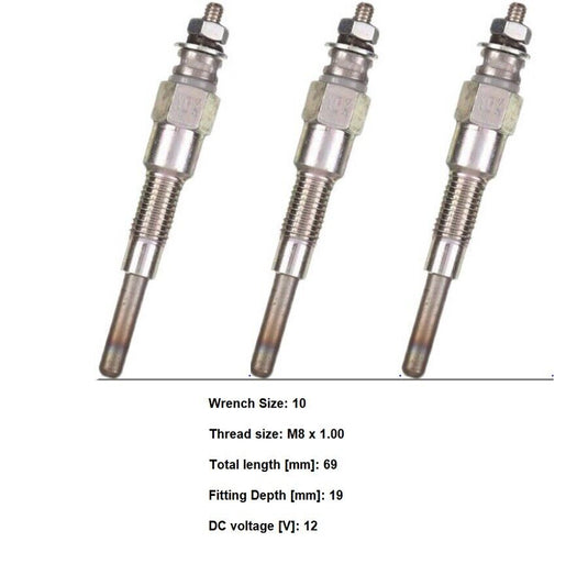 New Glow Plug Set of 3 Fits Kubota B2910 Series