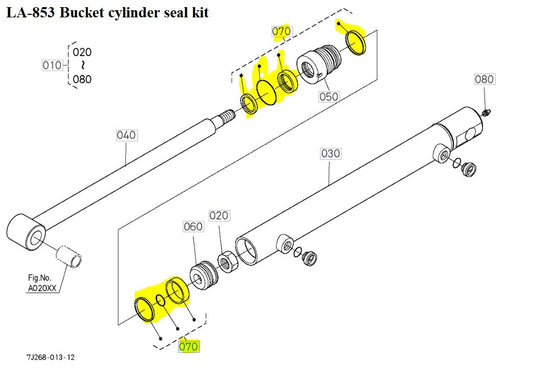 New Kubota LA-853 Bucket Cylinder Seal Kit