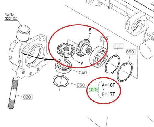 Steer Knuckle Bevel Gear Set 17 and 18 tooth Fits Kubota M5-091HDRC12