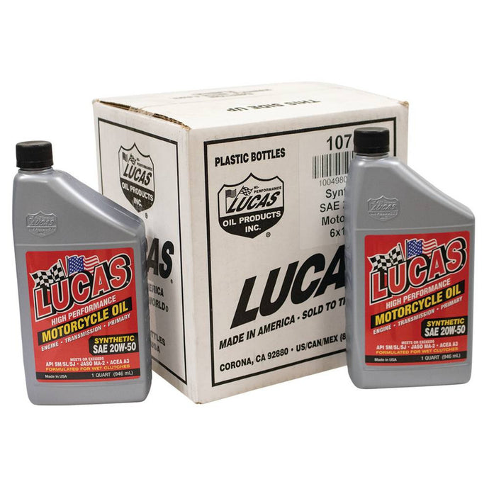 051-669 Motorcycle Oil Fits Synthetic 20W-50 6 Btls/1 Qt Lucas image 1