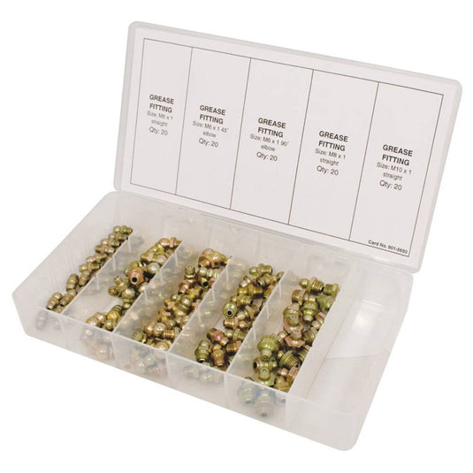 Metric Grease Fitting Kit 100 pieces Includes, 20 of M10 x 1 Straight 415-248