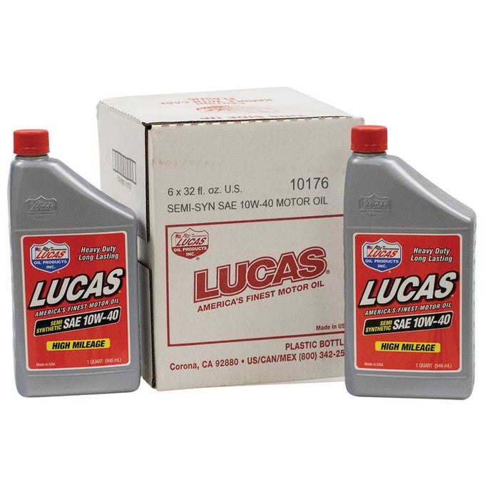 051-593 Semi-syn Motor Oil Fits SAE 10W-40 6 Btls/1 Qt Lucas image 1