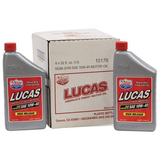 051-593 Semi-syn Motor Oil Fits SAE 10W-40 6 Btls/1 Qt Lucas image 1