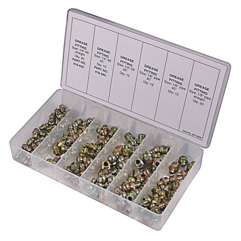 Load image into Gallery viewer, Grease Fitting Kit 110 pieces Includes, 15 of 1/4"-28 45? 415-190
