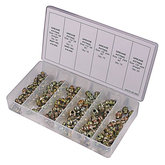 Grease Fitting Kit 110 pieces Includes, 15 of 1/4"-28 45? 415-190