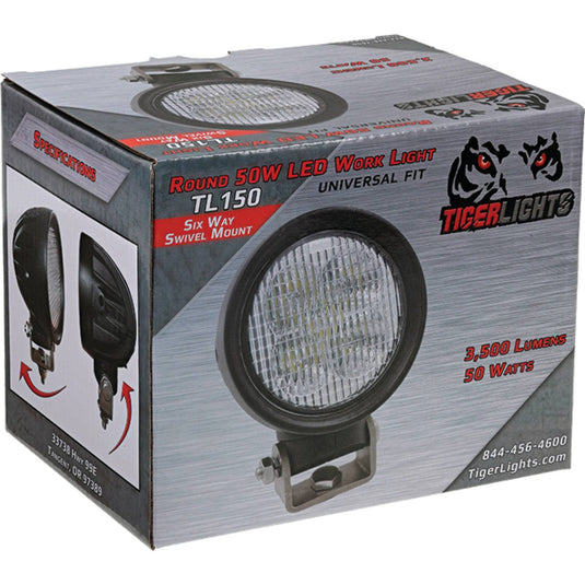 50W Round Tiger Lights LED Work Light w/ Swivel Mount 12V, 4 Length, Off-Road Light; TL150