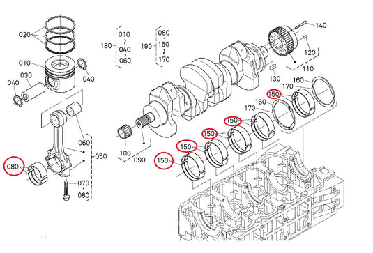 Standard Main and Rod Bearing set for Kubota V6108 Engine