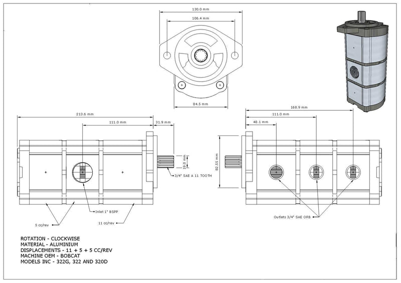 Load image into Gallery viewer, New Hydraulic Pump made to fit 322 Bobcat Mini Excavator with part # 6677829
