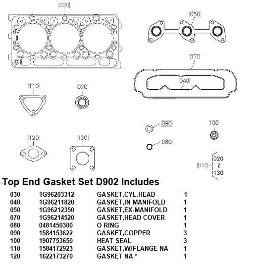 New D902 Cylinder Head C/W Valves Fits Kubota ZD323 C/W Top End Gaskets
