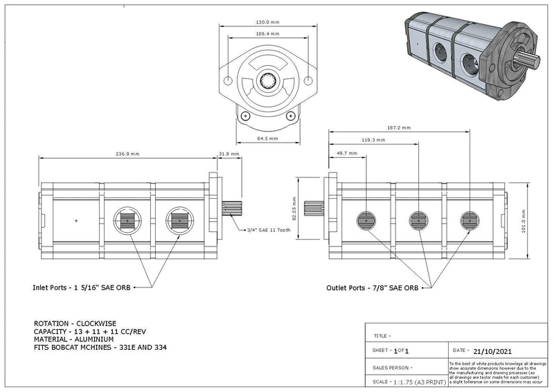 Load image into Gallery viewer, New Hydraulic Pump made to fit 331 Bobcat Mini Excavator with part # 6668699
